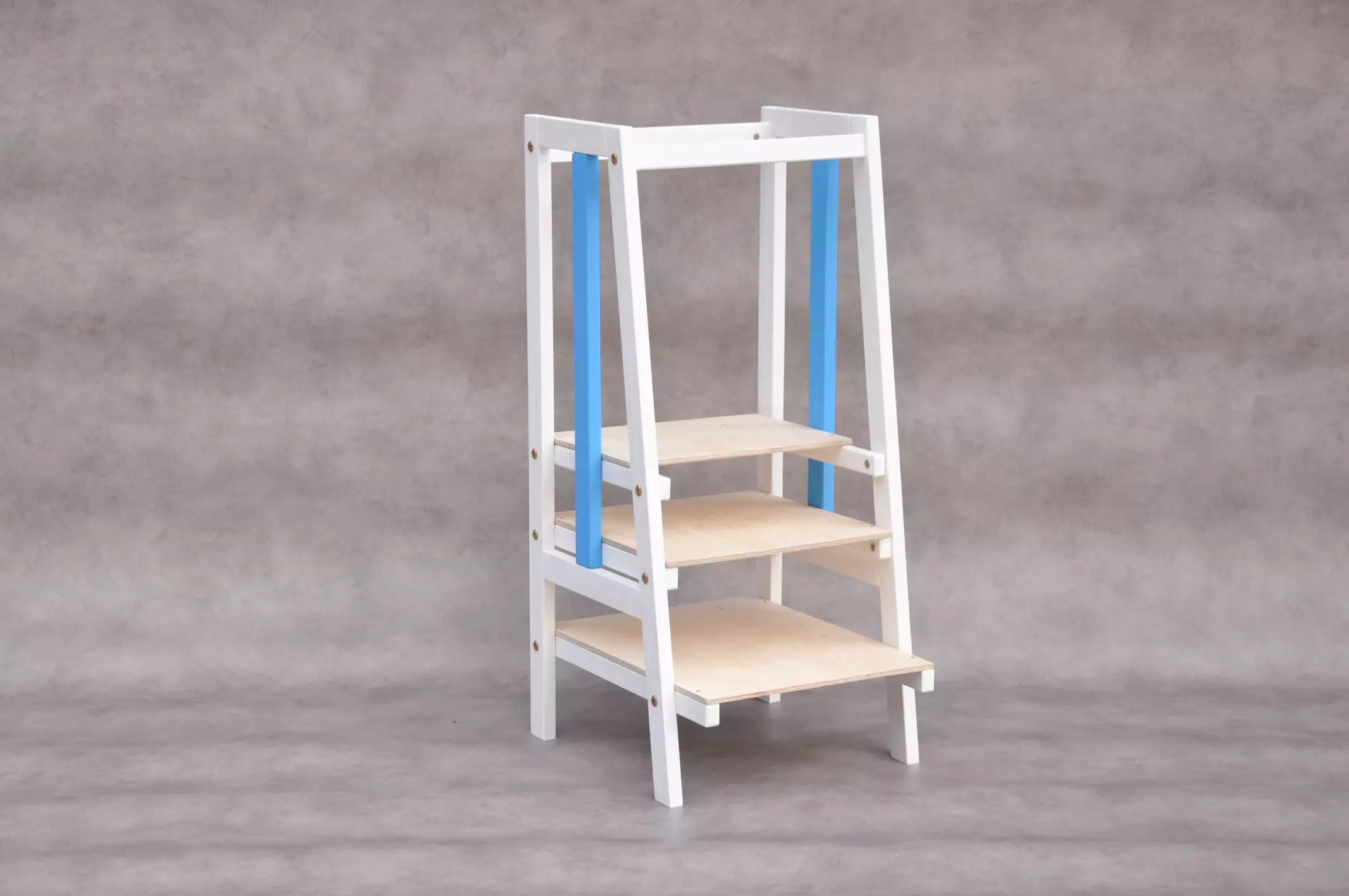 Lernturm blau weiß Stripe Mittelmeer – Barin Toys kippschutz lernturm